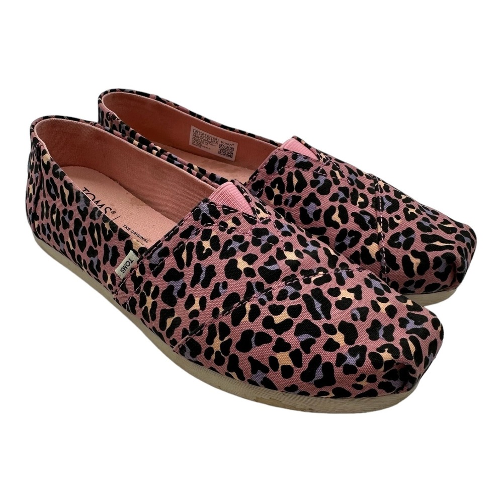 Toms Alpargata Loafers Womens 6.5 Pink Leopard Cheetah Spots Print Slip On Shoes